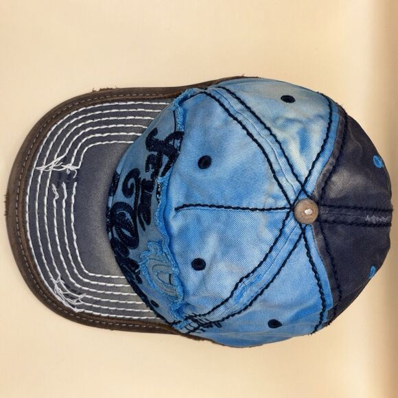 True Religion Men’s Distressed Trucker Cap All Sz Blue Denim Embroidered Vintage - Picture 5 of 10